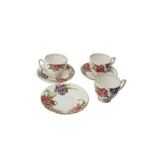 3 Melba Bone China England Teacup Saucer Floral Vintage Antique 93799